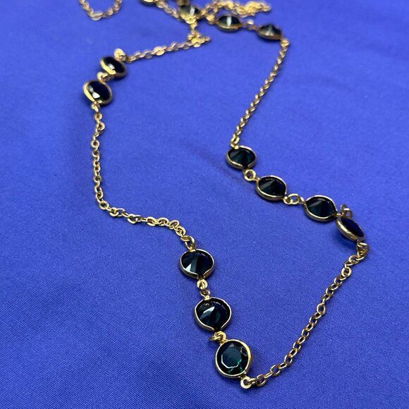 J. Crew Long Gold-Tone Necklace w/ Bezel-Set Blue/Green Crystals - Picture 4 of 14